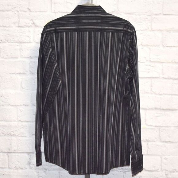Calvin Klein Slim Fit Men's Long Sleeve Collared Shirt Sz 18 (Black and Gray) - Picture 9 of 9